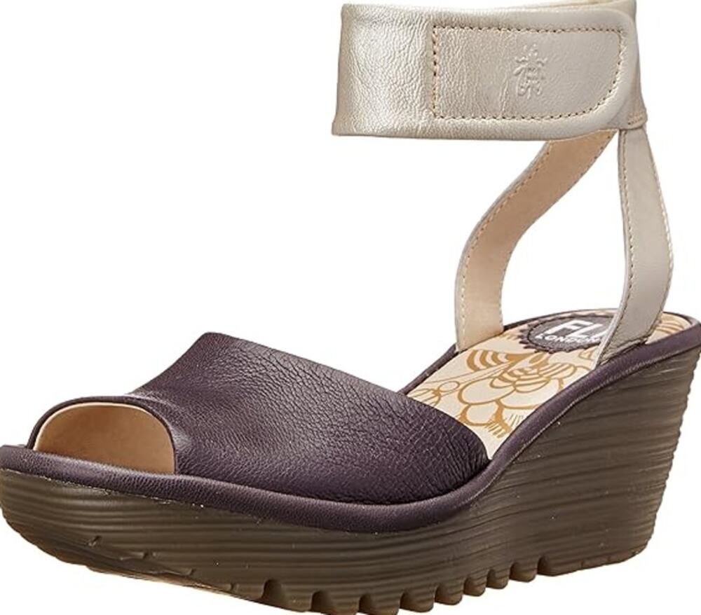 Fly London Yula Peep Toe Platform Wedge Heel Ankle Strap Patent Leather Purple 8